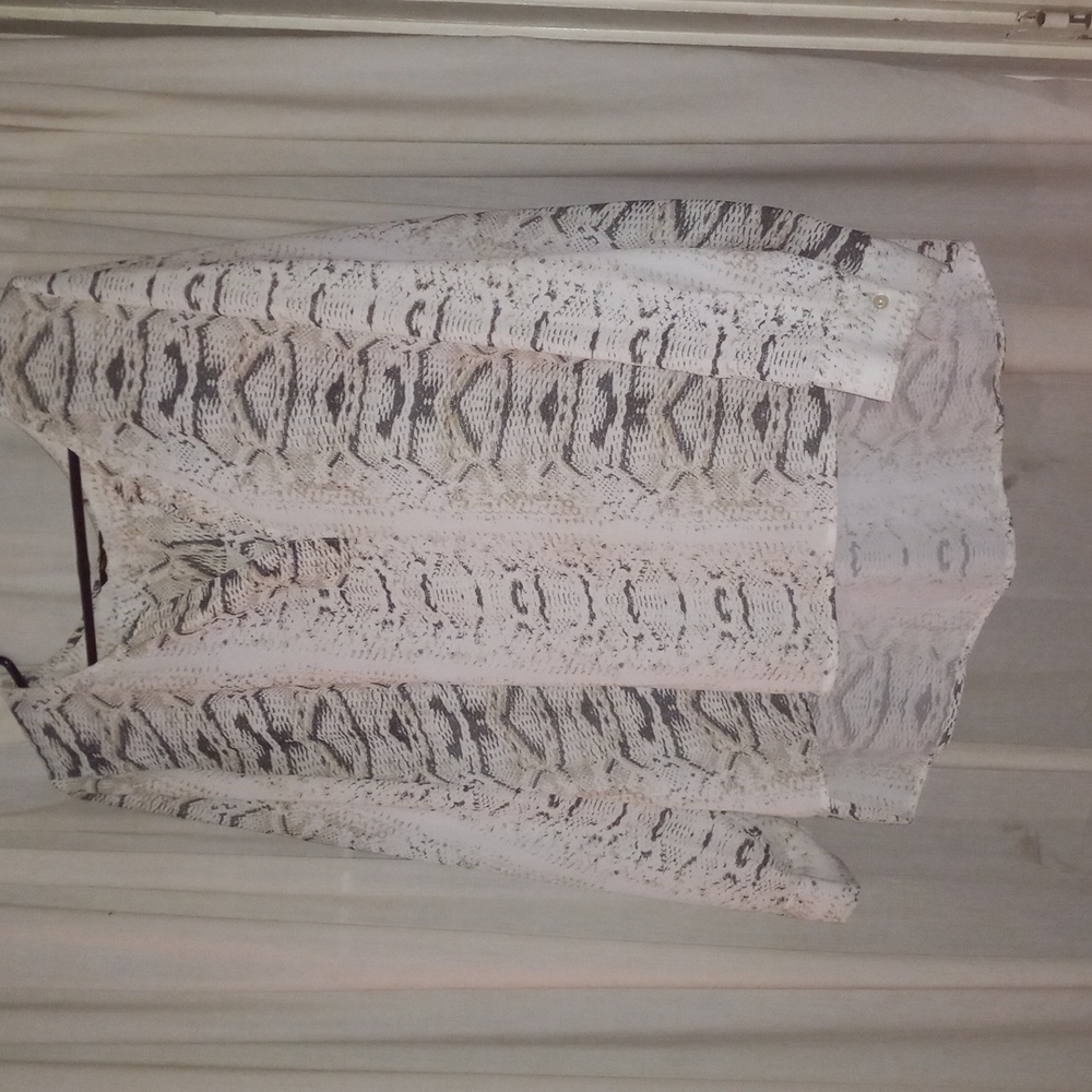 Milano cream and black snake skin design long sleeve V neck blouse